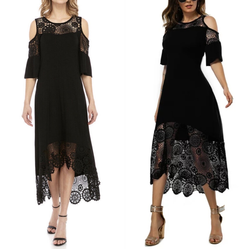 Cupio Black Floral Crochet Cold Shoulder Maxi Dress - Picture 2 of 7